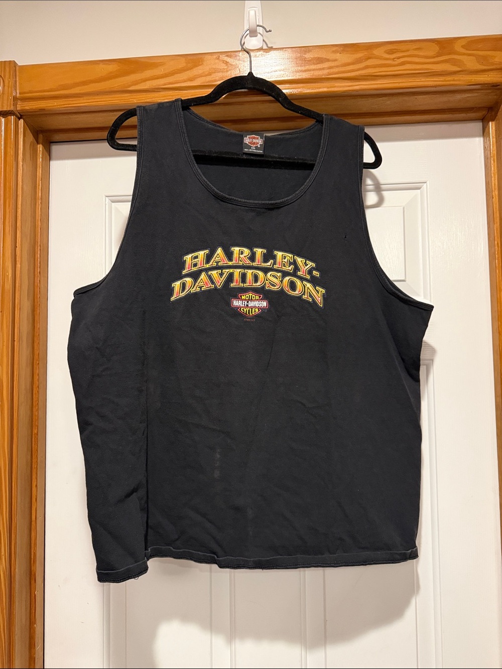 Harley-Davidson Black Tank with Yellow and Orange Logo Arch
